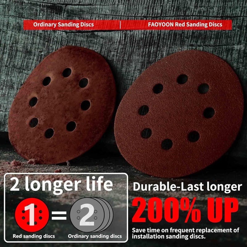 Faoyoon Sanding Disc 5 Inch 8 Hole, 100 Pcs Orbital Sanding Discs Hook and Loop, Sandpaper for Wood, 40 60 80 120 220 Grit Sand Paper for Random Orbital Sander - Image 3